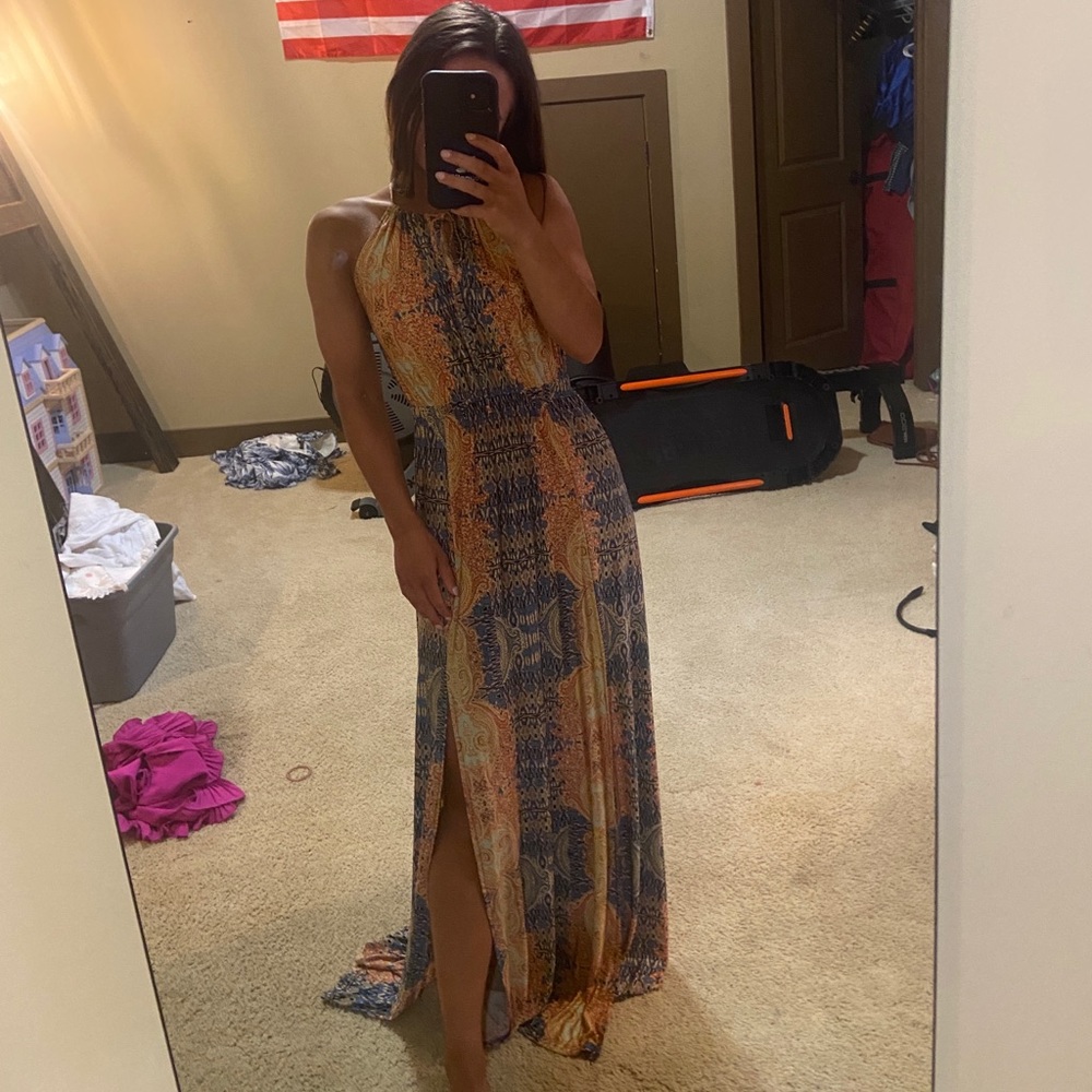 Patterned maxi slit dress